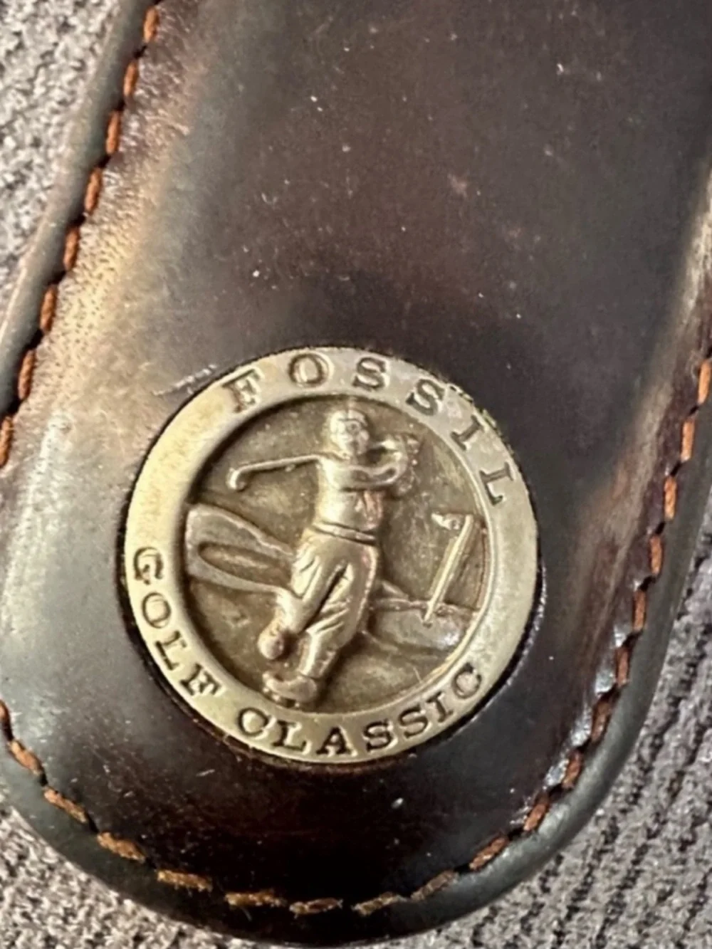 Vintage Fossil leather magnetic money clip golf classic used